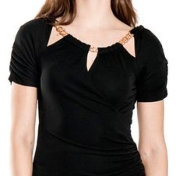 Marisa Kenson Black Stretch Spandex Cut-Out Crossover Front Midi Dress - S NWT - Picture 4 of 4